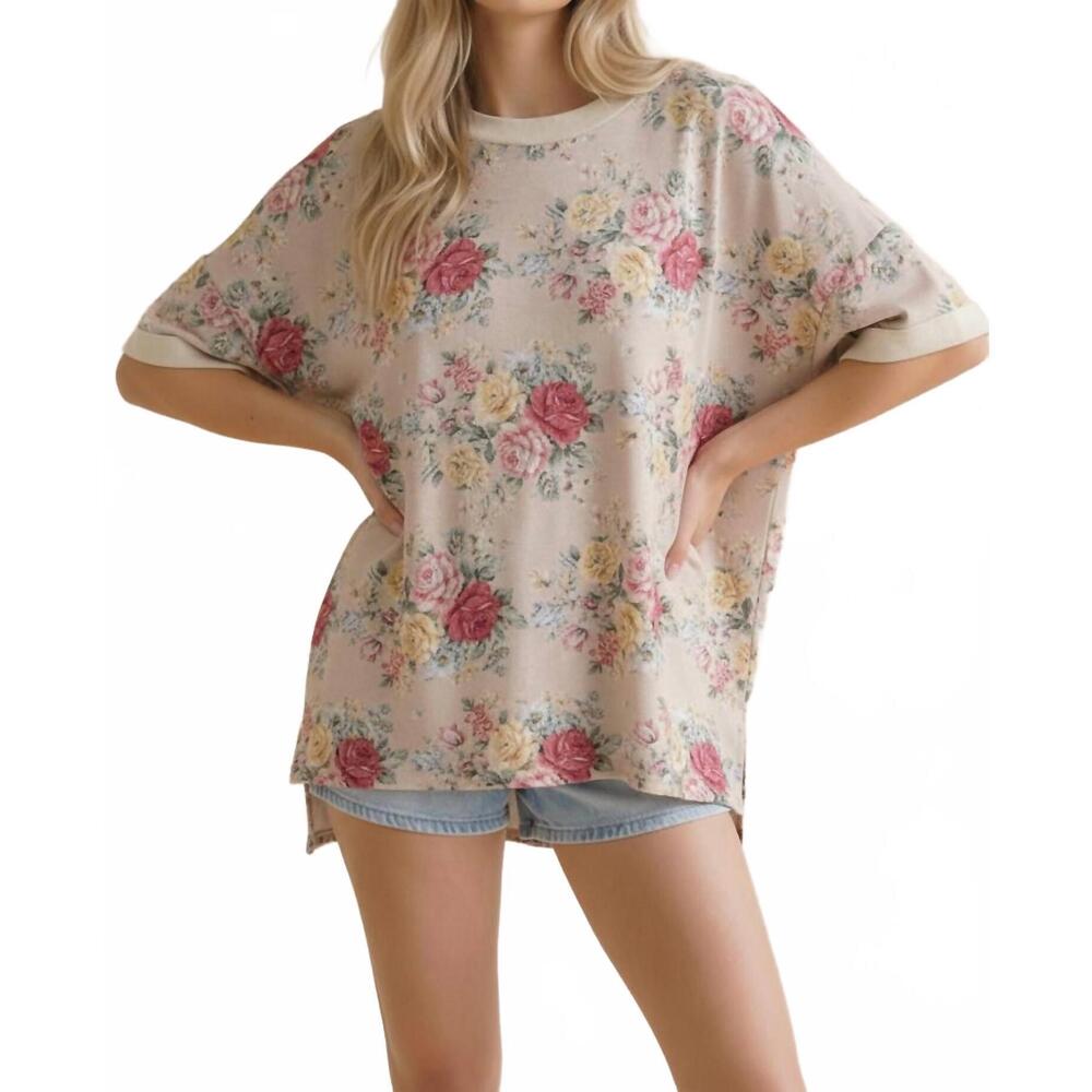 NEW HAPTICS vintage floral oversized loose fit top - plus in oatmeal - Picture 4 of 6